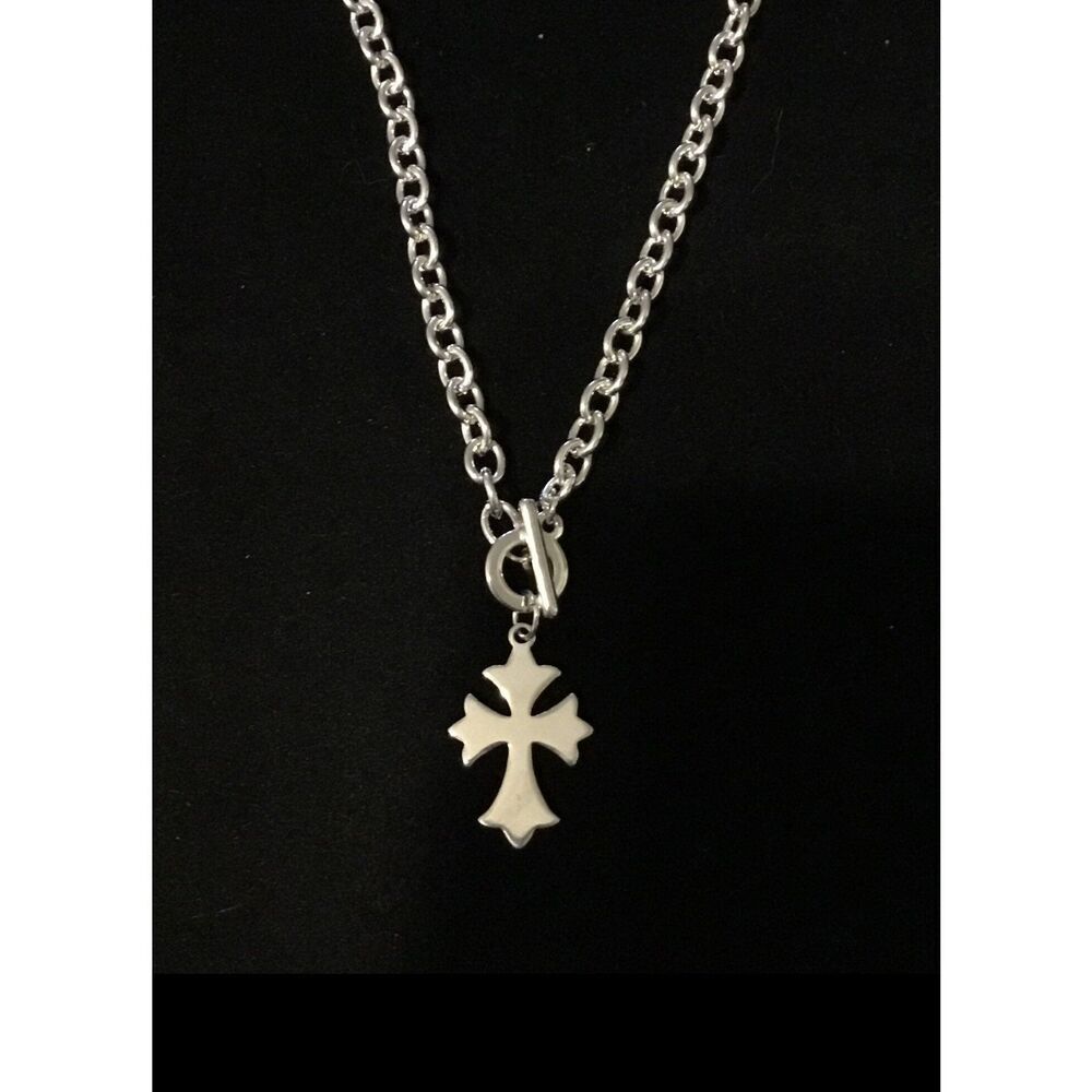 New Silver Potance Cross Toggle Necklace